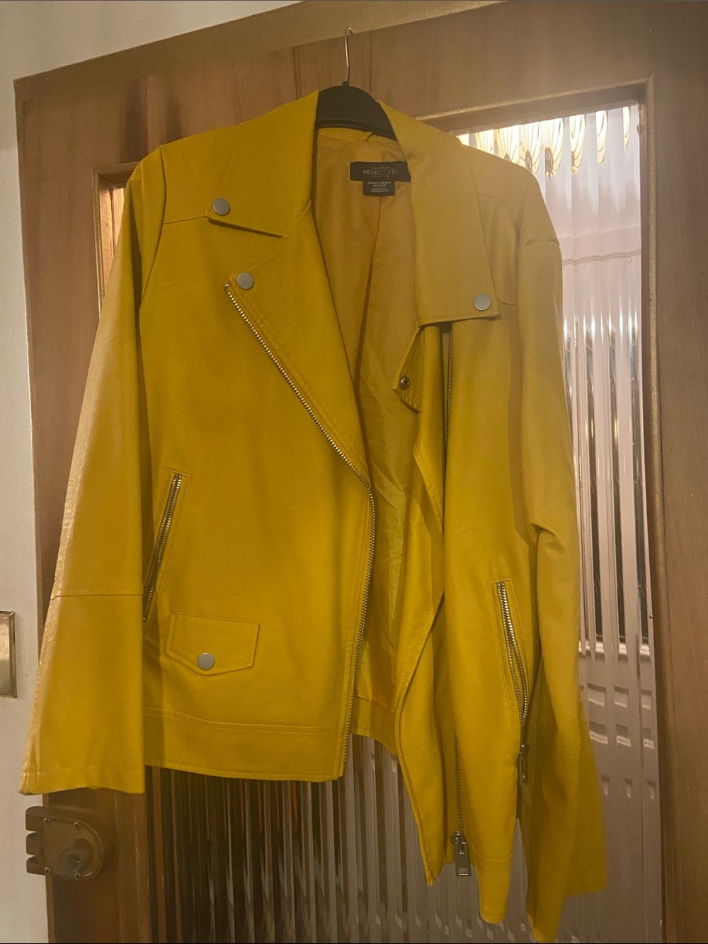 Michel Studio Yellow Faux Leather Moto Jacket